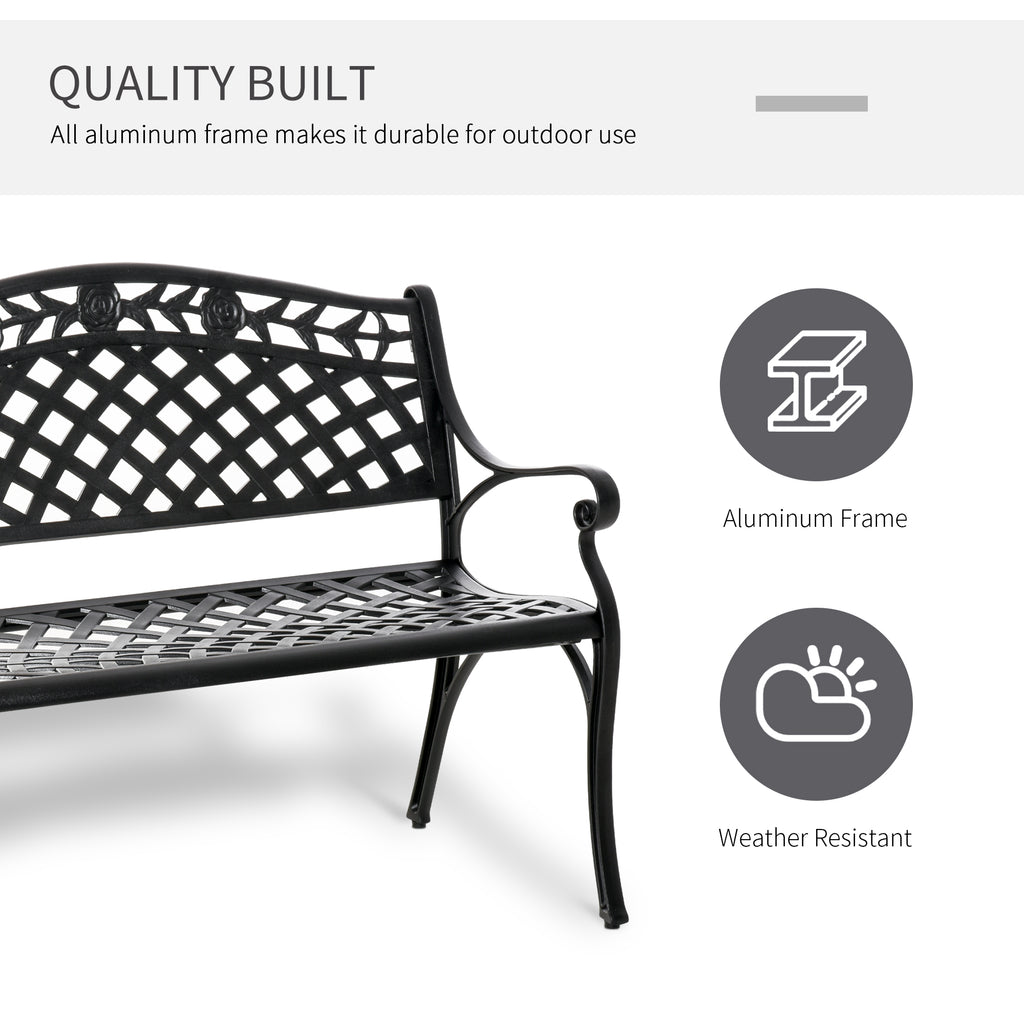 Outdoor Garden Bench, 40" Patio Bench with Aluminum Frame and Armrests, 2-Person Patio Loveseat with Floral Pattern for Park, Porch, Yard, Lawn, 485 LBS Capacity