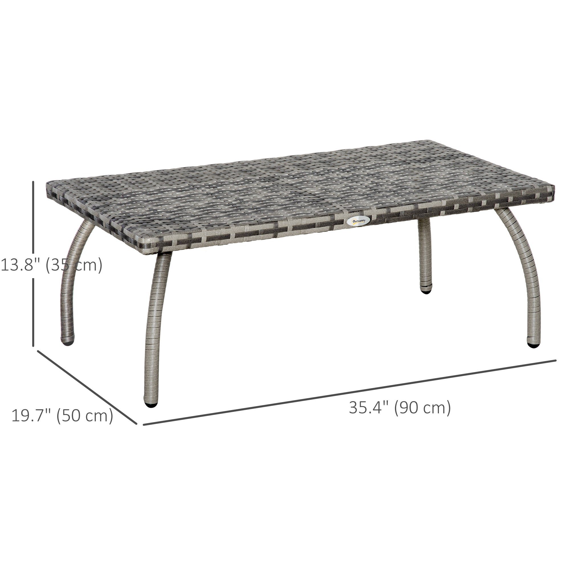 Rattan Coffee Table Outdoor Side Table, 35.4" x 19.7" Small Wicker Patio Furniture with All-Weather PE for Garden, Balcony, Backyard, Poolside, Grey