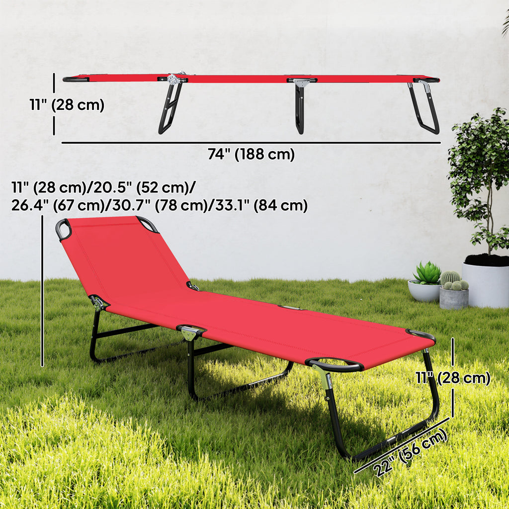 Outdoor Folding Lounge Chair, Steel Tanning Chair with Reclining Back, Breathable Mesh for Beach, Yard, Patio, Red