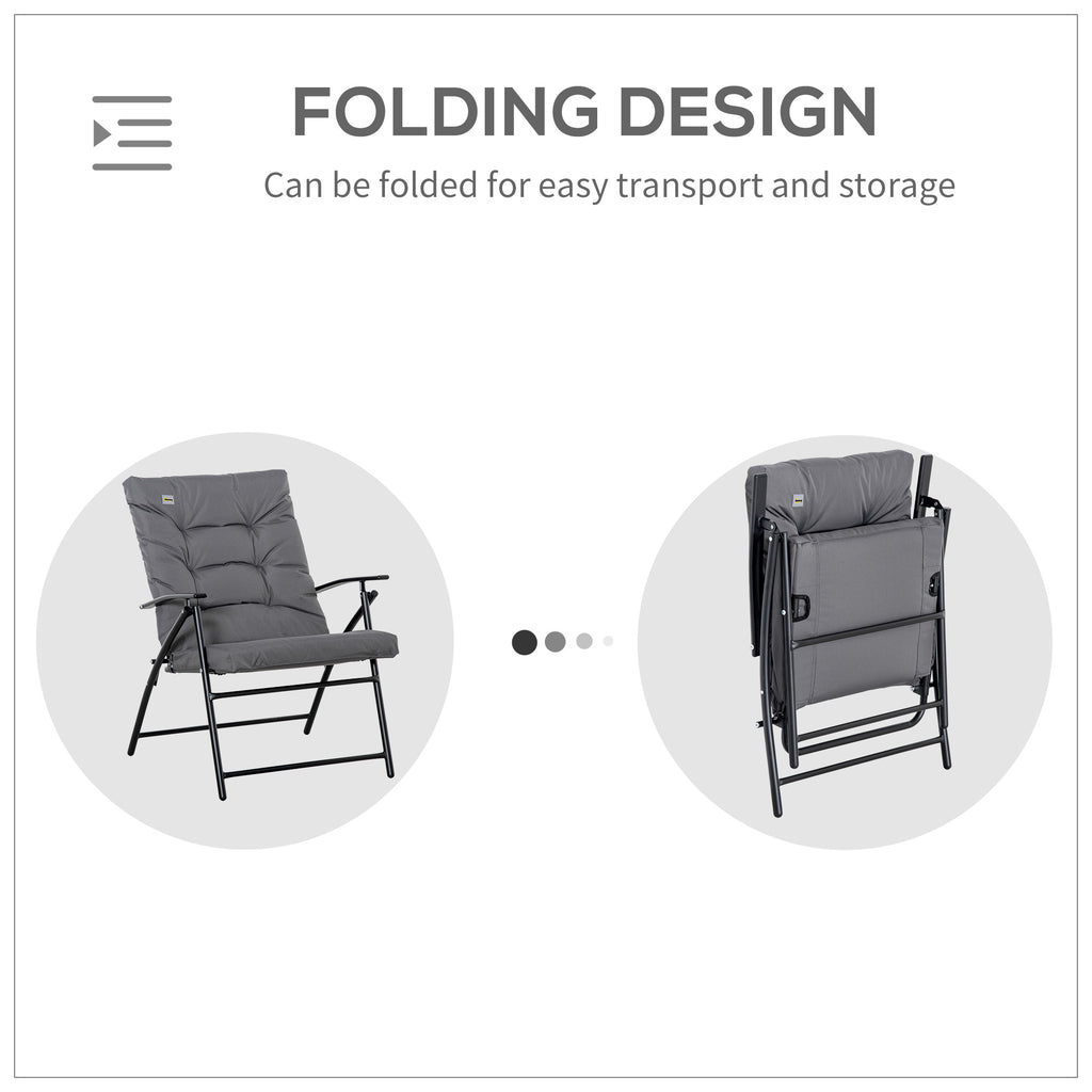 Foldable Lounge Chair, Fabric Upholstered Recliner, Outdoor Lounger with Armrest, Metal Frame for Backyard, Grey