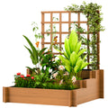 Wooden Elevated Planter Box with Trellis for Climbing Plants, 3 Tier Raised Garden Bed for Garden, Outdoor, Brown