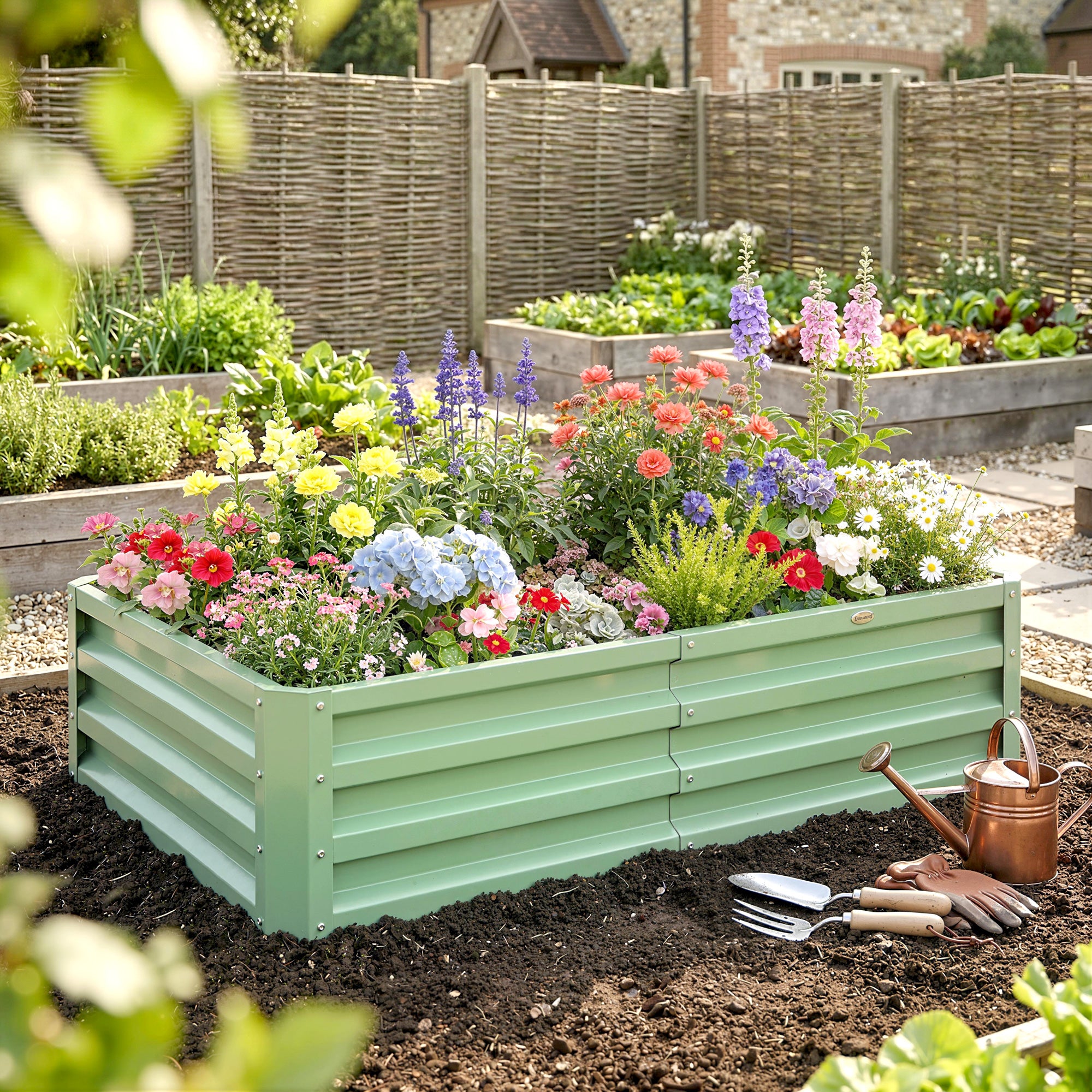 Galvanized Raised Garden Bed, Outdoor Planter Box for Vegetables, Flowers, Herbs, 4' x 2' x 1', Light Green