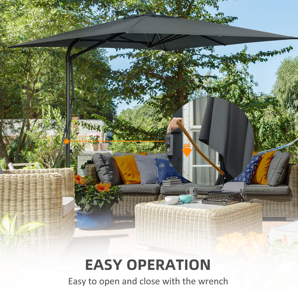 8FT Cantilever Patio Umbrella, Offset Patio Umbrella with Cross Base for Deck, Backyard, Pool and Garden, Hanging Umbrellas, Switch with a Wrench, Dark Gray
