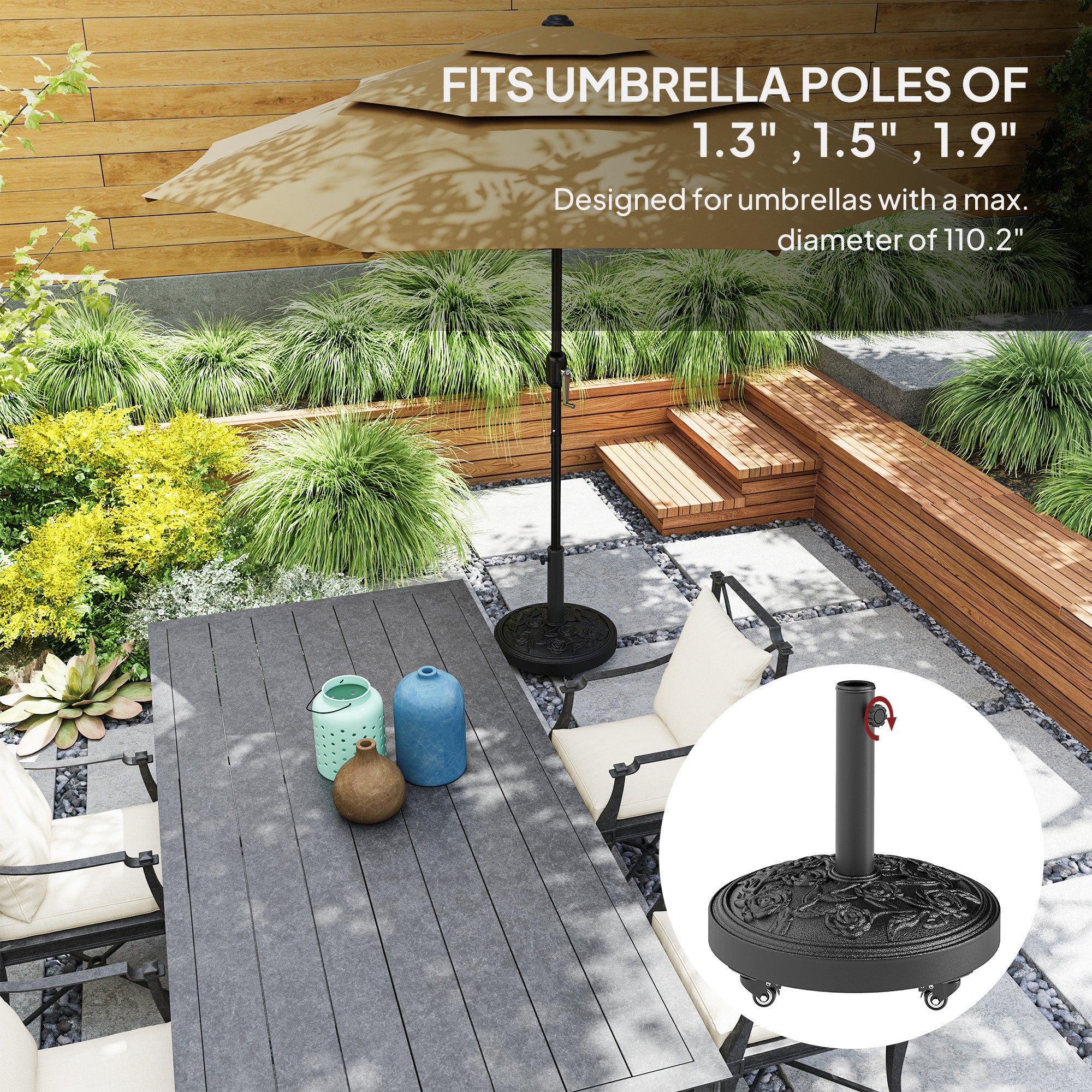 46 lbs Resin Round Patio Umbrella Base, Umbrella Stand with Wheels, Outdoor Umbrella Stand, Black