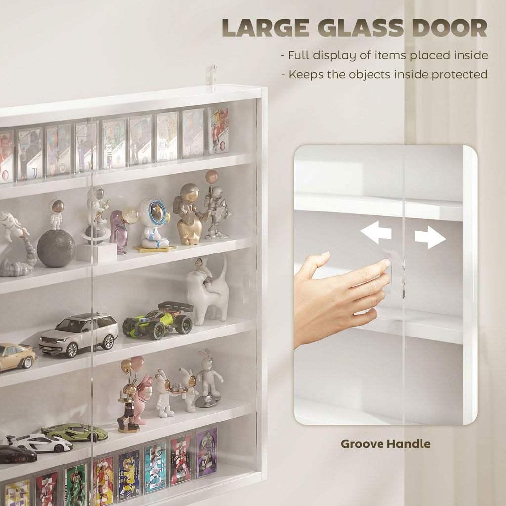 5-storey Display Cabinet, Shot Glass Display Case, Glass Curio Cabinet with 2 Glass Doors and 4 Adjustable Shelves, White