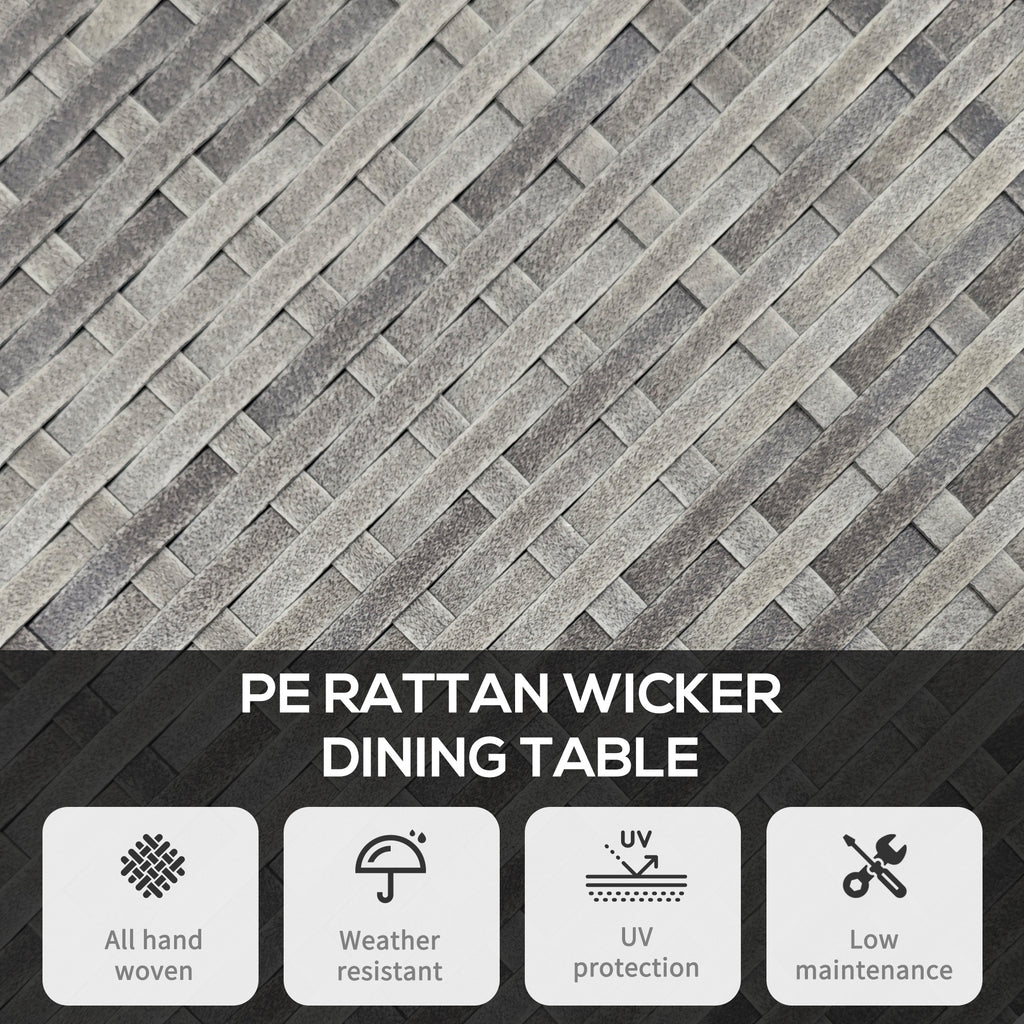27.5" Outdoor Wicker Dining Table, PE Rattan Patio Furniture with Wood-plastic Composite Top, Grey