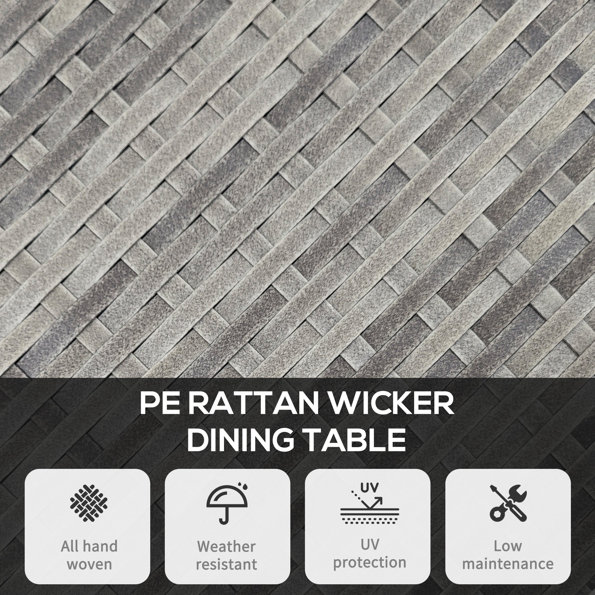 27.5" Outdoor Wicker Dining Table, PE Rattan Patio Furniture with Wood-plastic Composite Top, Grey