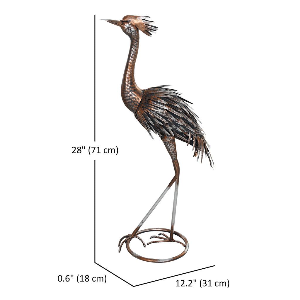 Garden Statue Heron Standing Lawn Sculpture Statue Ornament with Stakes for Lawn 12.2"W x 7.1"D x 28"H Silver Tone