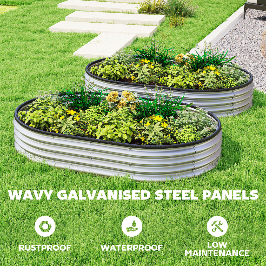 2Pcs Galvanized Raised Garden Bed, 5 x 3 x 1 ft Modular Metal Garden Beds with Rubber Strip Edging, Silver