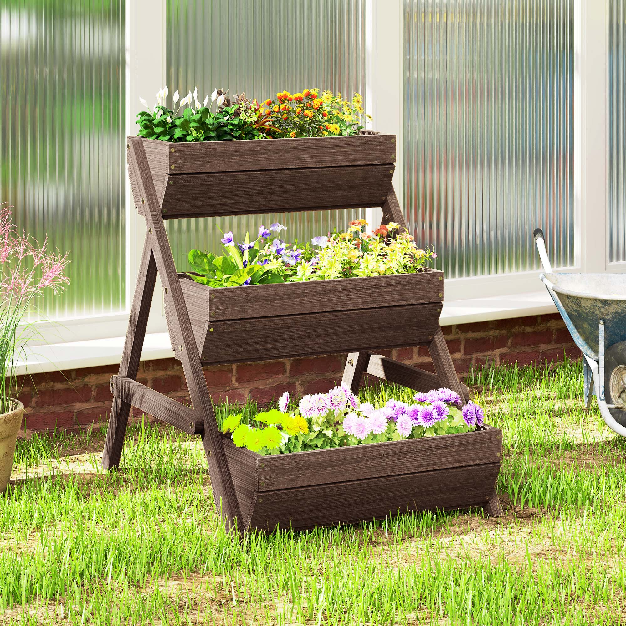 3 Tier Elevated Planter Box, Vertical Wooden Raised Garden Bed for Flowers, Vegetables, 26" x 30" x 30", Carbonized