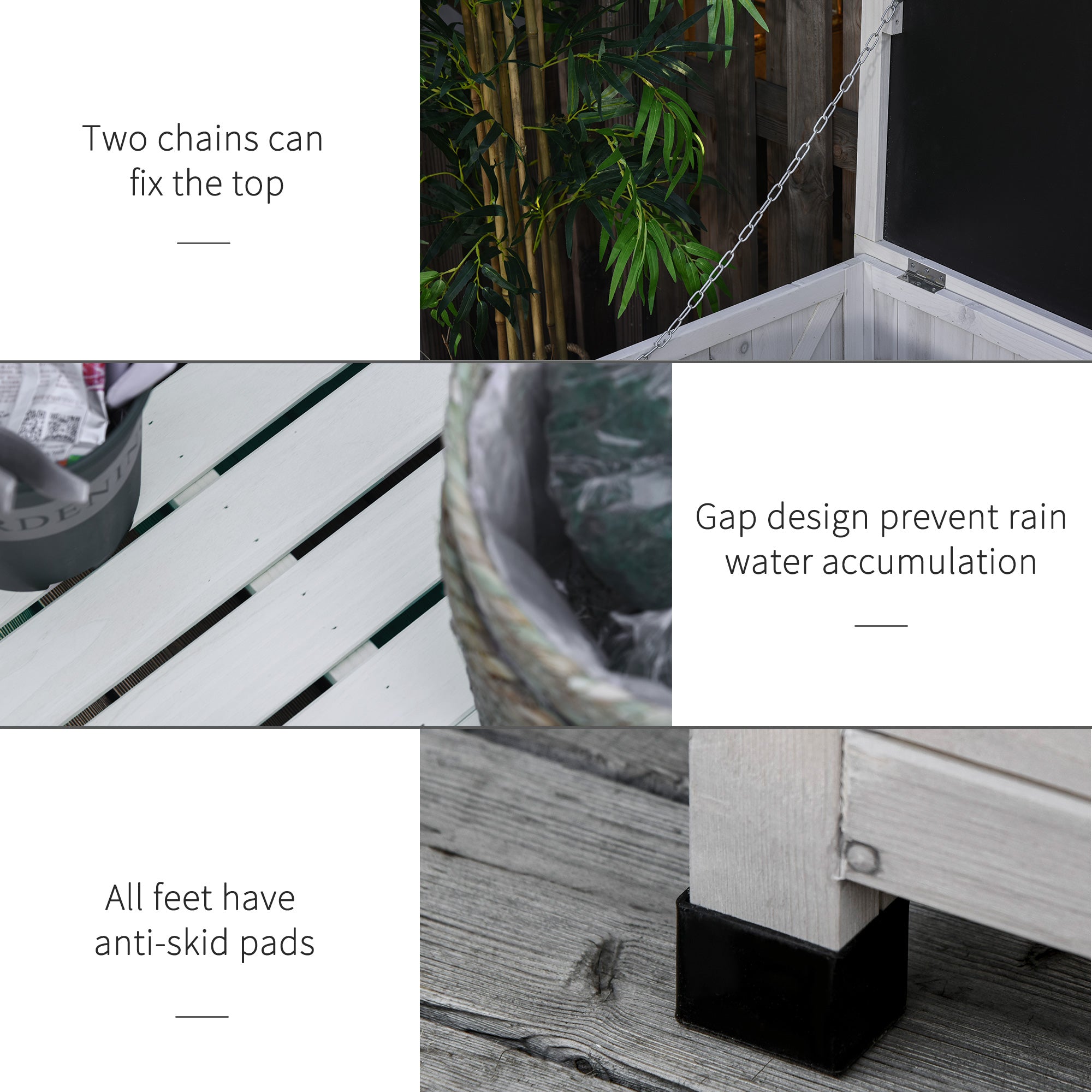 75 Gallon Wooden Storage Box patio Deck Box Bench, Garden Backyard Outdoor Storage Container with Aerating Gap & Weather-Fighting Finish, White