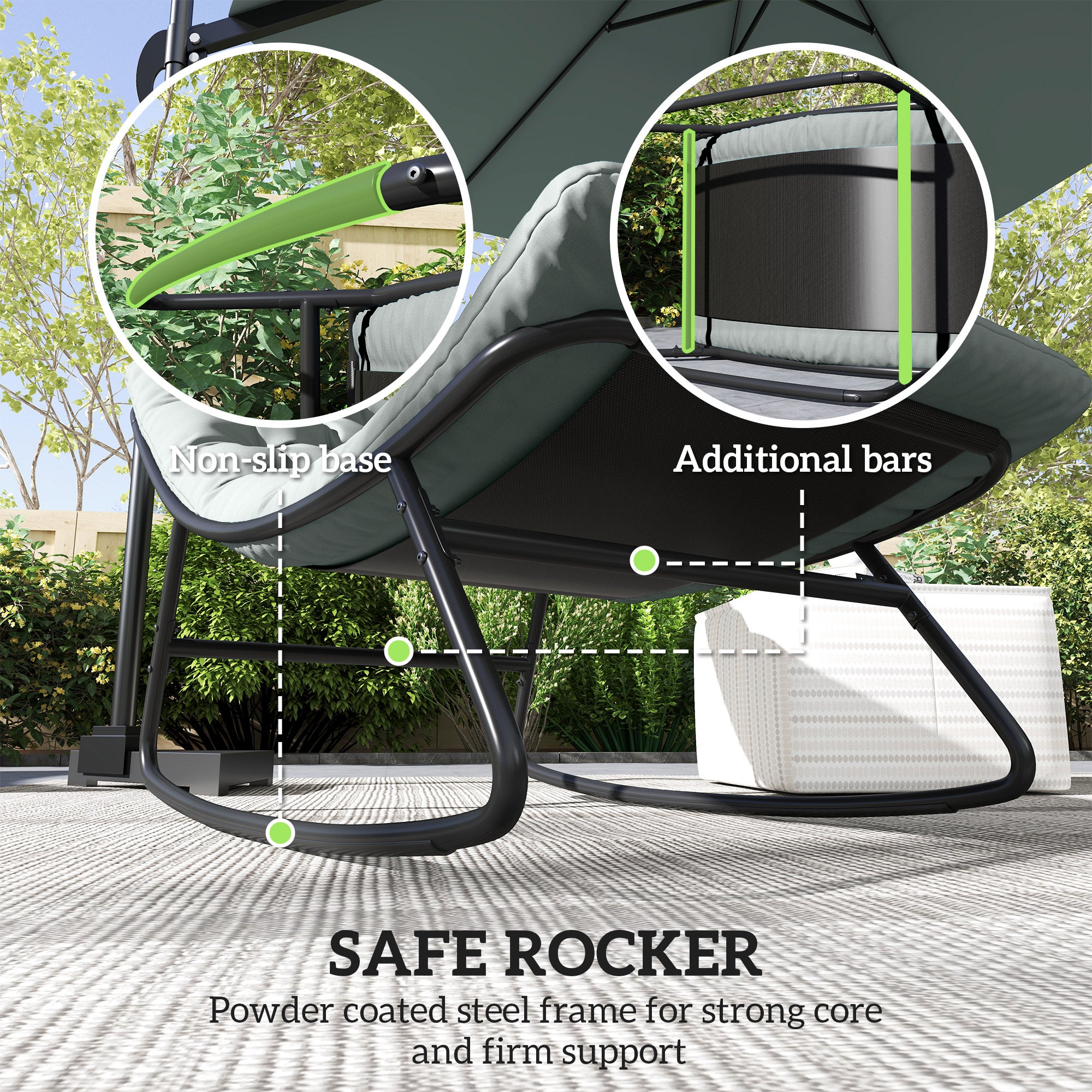 Outdoor Patio Rocking Chair with Cushion, Steel Frame Balcony Chair with Mesh Deep Seat for Porch, Garden, Grey
