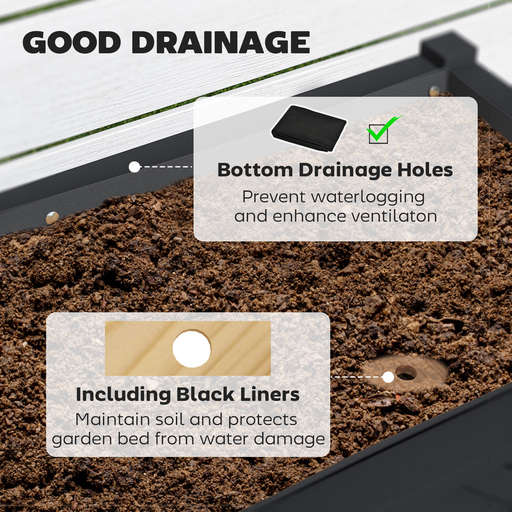 Wooden Raised Garden Bed, Elevated Planter Box with Storage Shelf, Drainage Holes and Liner, 34" x 18" x 30", Black