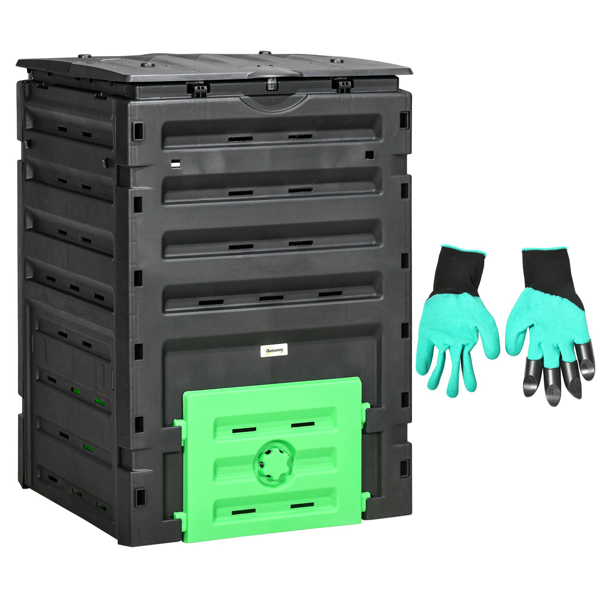 Compost Bin, Garden Composter with 80 Vents and 2 Doors, 120 Gallon (450L), Black