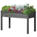 48" x 22" x 30" Wooden Patio Raised Garden Bed Planter, Elevated Planter Box with Legs, Outdoor Flower Stand with Inner Bag, Dark Grey