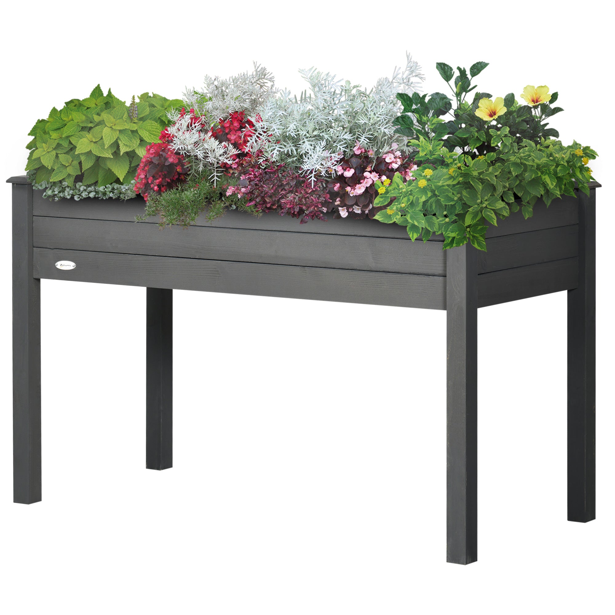 48" x 22" x 30" Wooden Patio Raised Garden Bed Planter, Elevated Planter Box with Legs, Outdoor Flower Stand with Inner Bag, Dark Grey