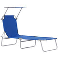 Outdoor Lounge Chair, Adjustable Folding Chaise Lounge,  Tanning Chair with Sun Shade for Beach, Camping, Hiking, Backyard, Blue