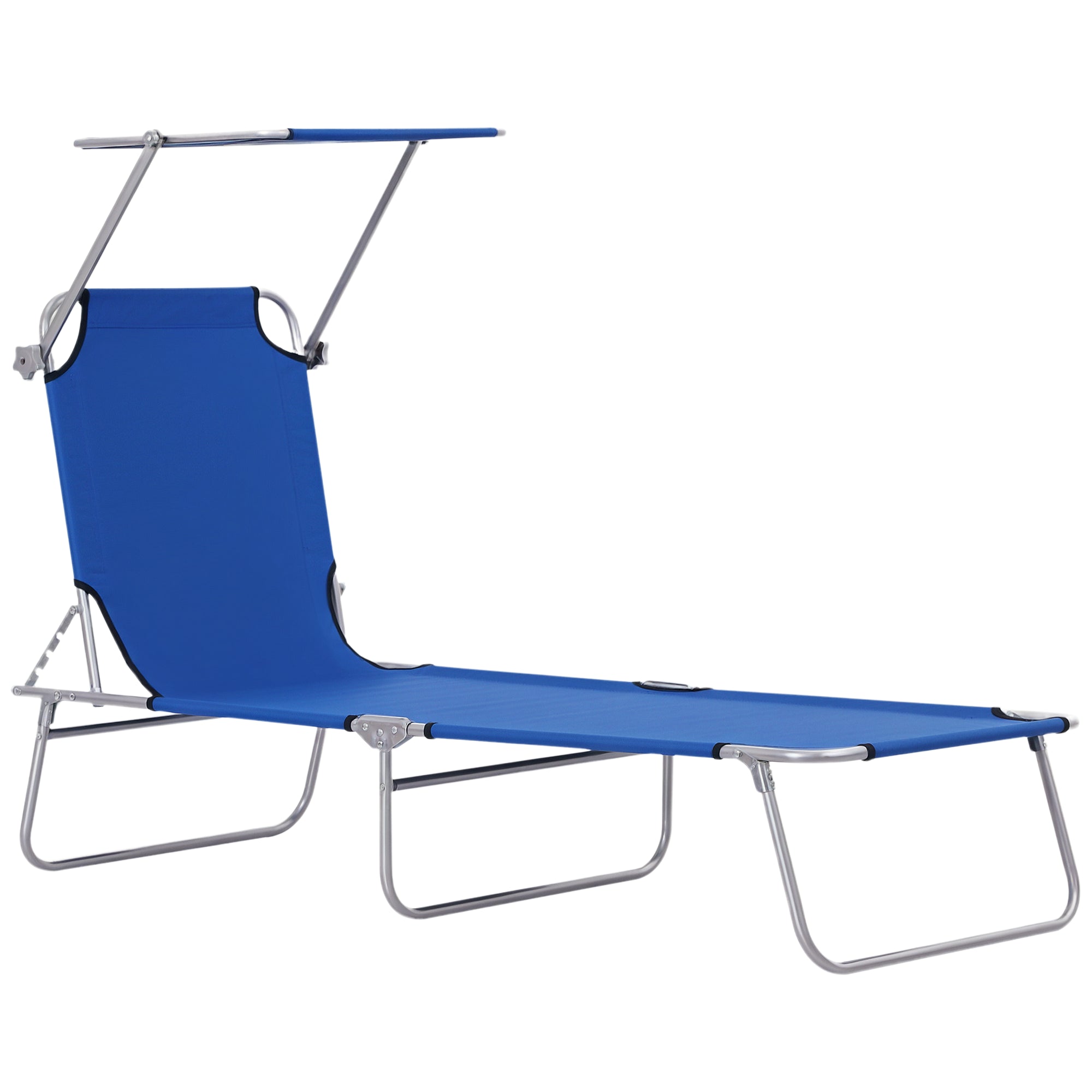 Outdoor Lounge Chair, Adjustable Folding Chaise Lounge,  Tanning Chair with Sun Shade for Beach, Camping, Hiking, Backyard, Blue