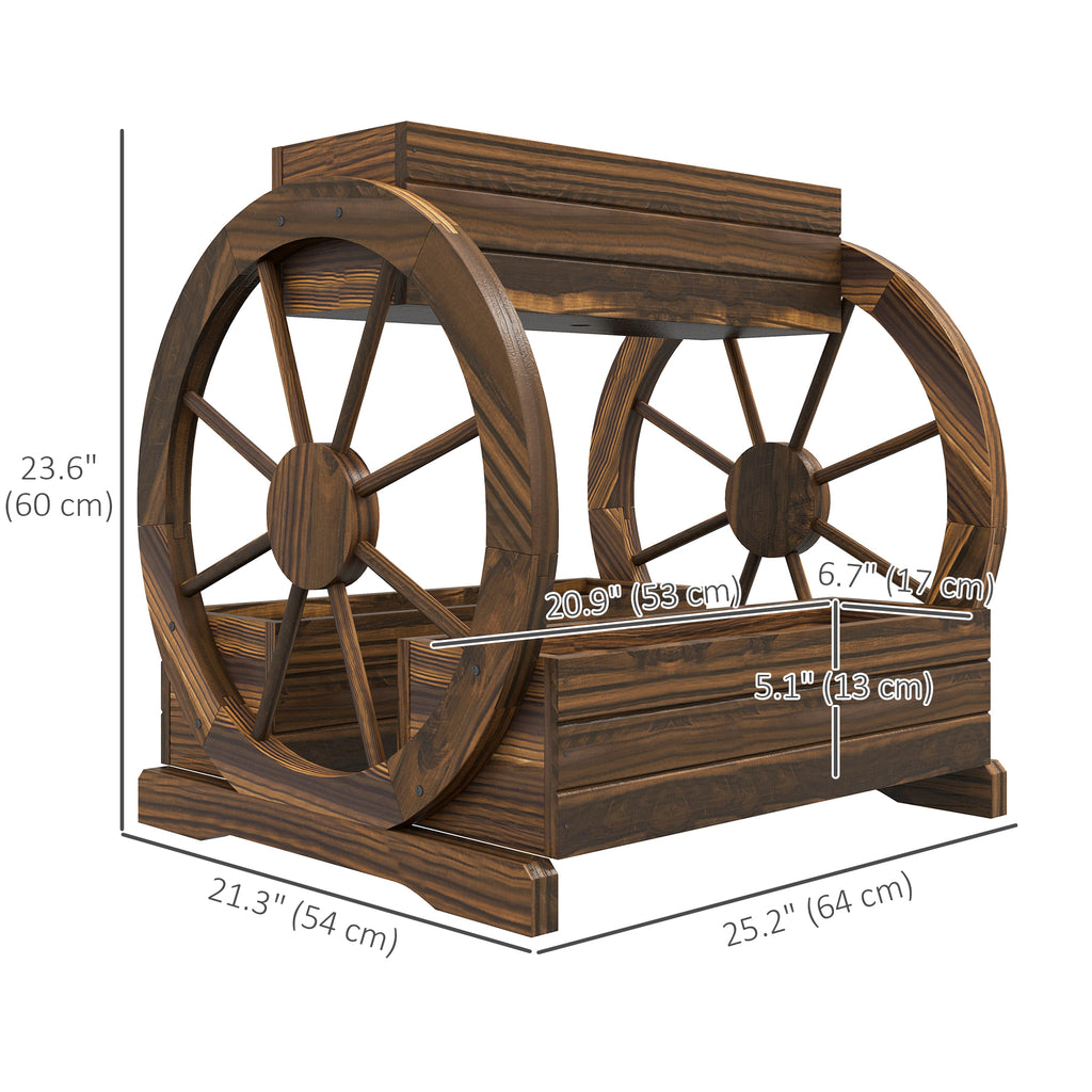 2-Tier Raised Garden Bed, Wooden Wagon Planter Boxes with Drainage Holes, for Vegetables Flowers Herbs, Carbonized
