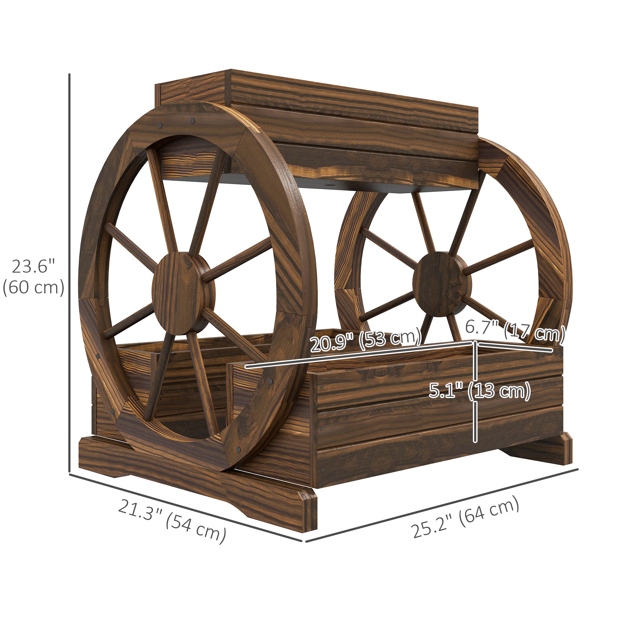 2-Tier Raised Garden Bed, Wooden Wagon Planter Boxes with Drainage Holes, for Vegetables Flowers Herbs, Carbonized