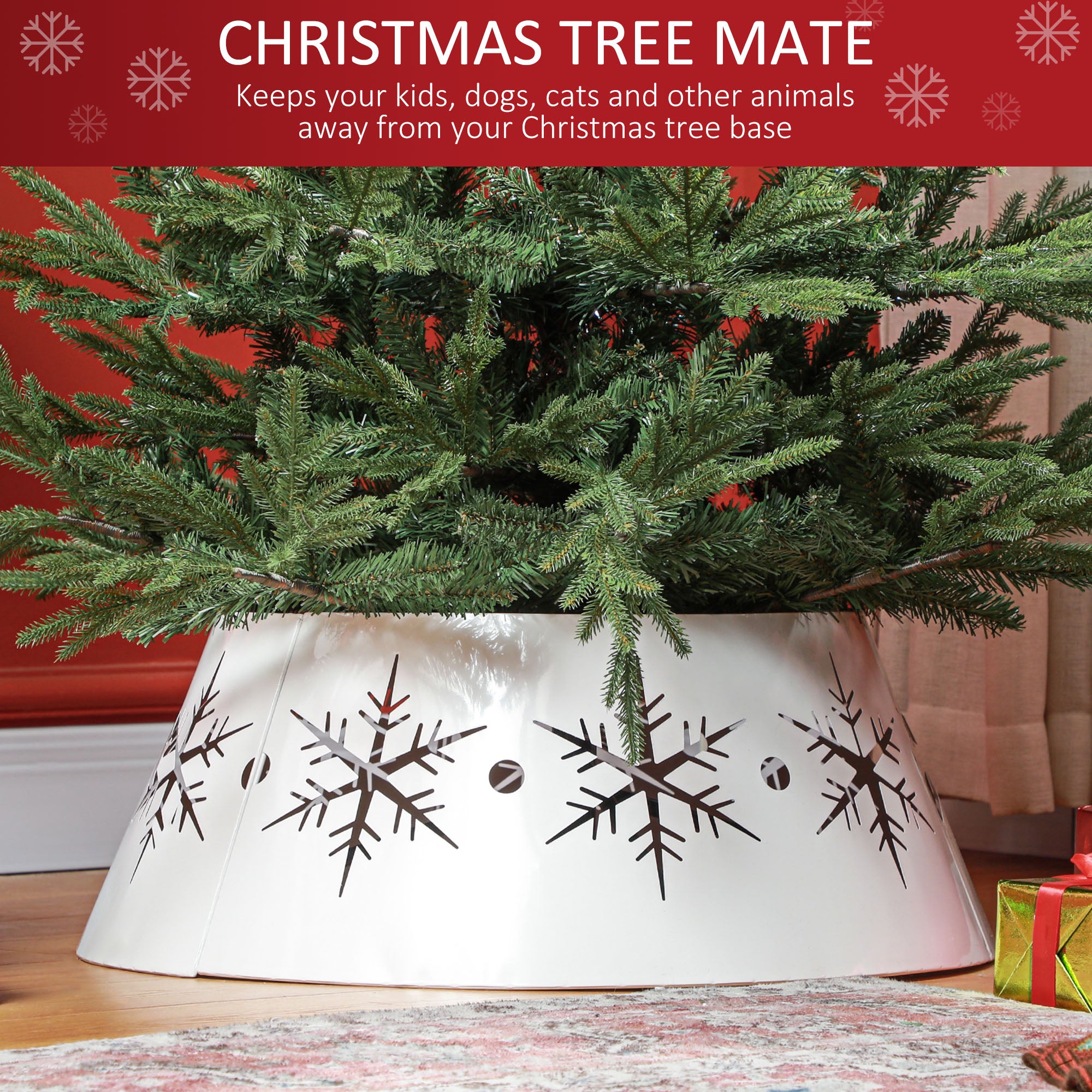 26" Christmas Tree Base Cover, Christmas Tree Collar with Hollow Snowflake Patterns for Home Decoration, White