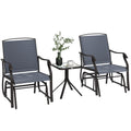 3 Piece Patio Glider Set Outdoor Gliders with Breathable Mesh Seat, Glass Top Table for Garden, Yard, Grey