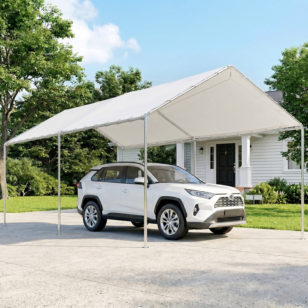 10' x 20' Carport Heavy Duty Galvanized Car Canopy with Included Anchor Kit, 3 Reinforced Steel Cables, White