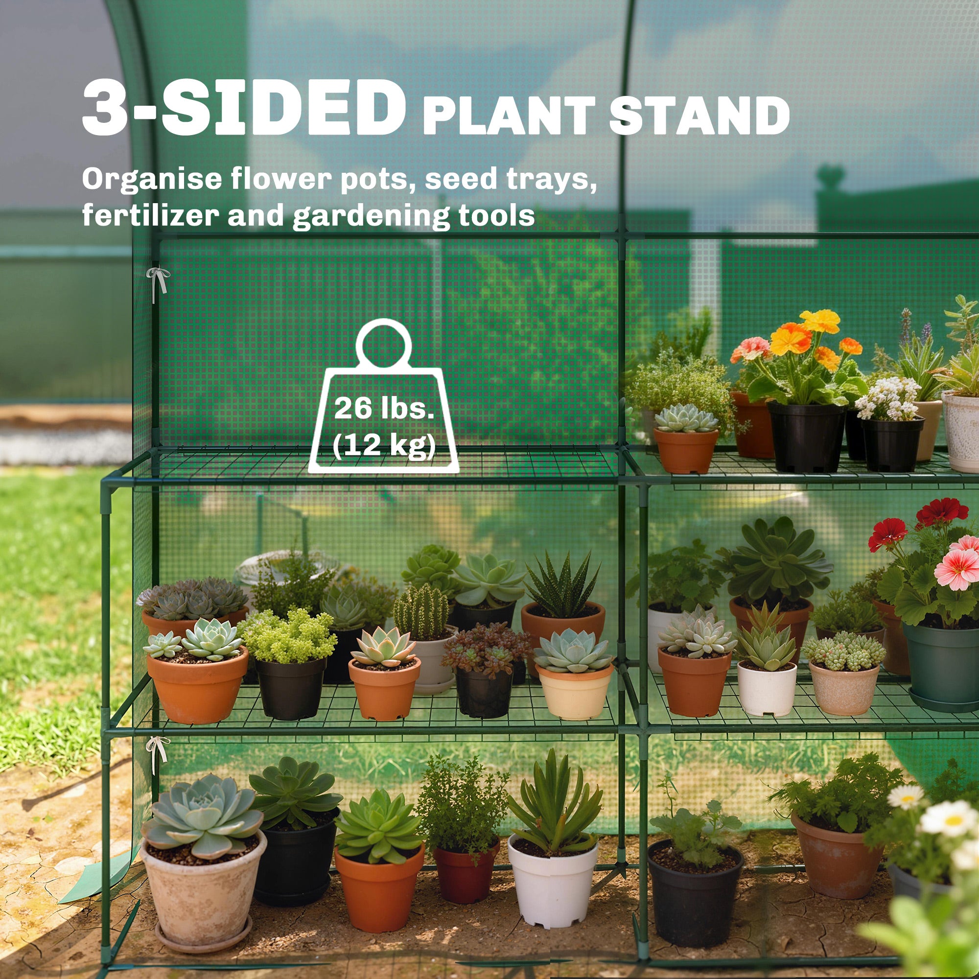 Walk-in Mini Greenhouse with Shelves, Portable Outdoor Greenhouse with Roll-up Door, 123 x 187 x 189 cm, Green