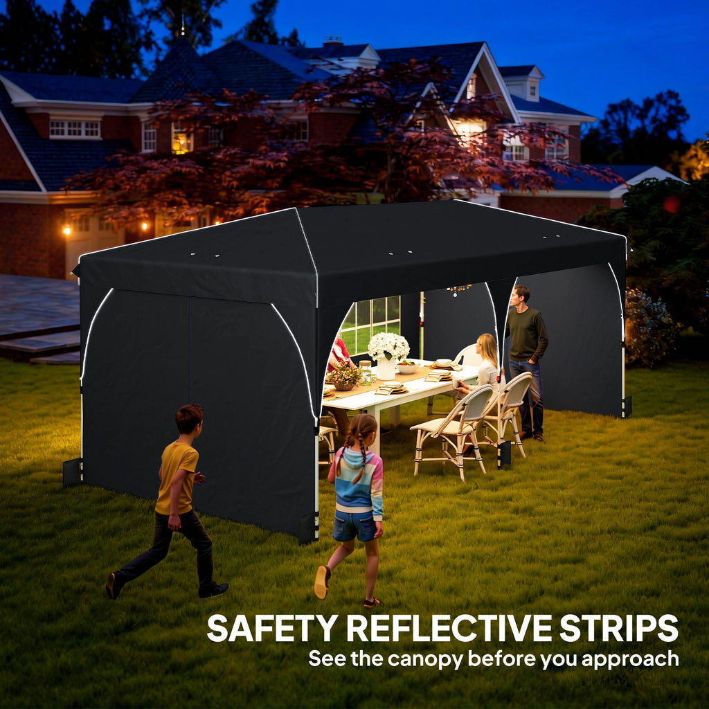 10 x 20 ft Pop Up Canopy Tent with Reflective Strips, UPF 50+ Easy up Instant Canopy with 6 Sandbags, Black