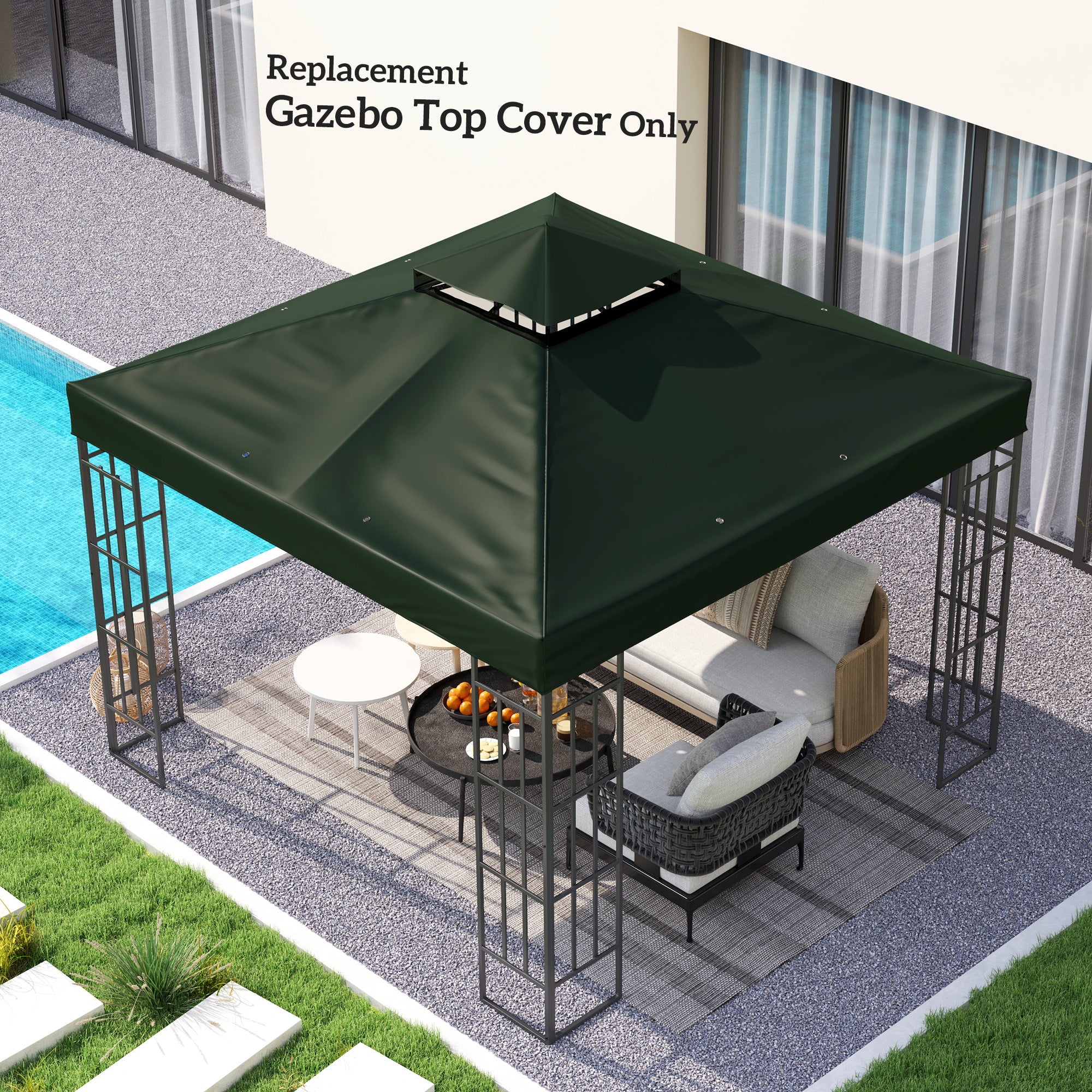 10' x 10' Gazebo Canopy Replacement Cover, 2-Tier Garden Gazebo Roof Replacement, UPF30+, TOP COVER ONLY, Green