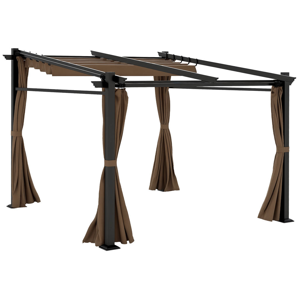 Metal Pergola with Sliding Roof Canopy, Retractable Pergola Canopy, 10' x 10', Coffee