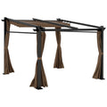 Metal Pergola with Sliding Roof Canopy, Retractable Pergola Canopy, 10' x 10', Coffee