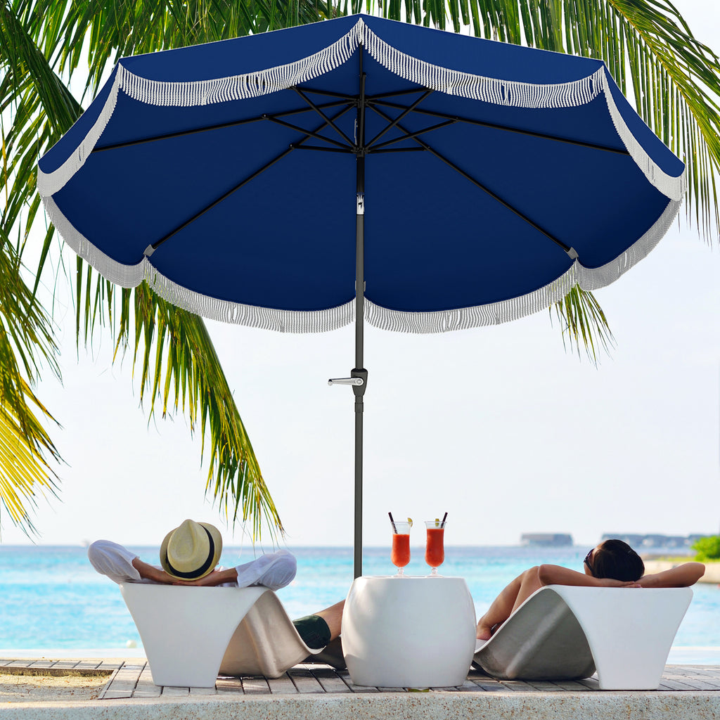 9FT Patio Umbrella Parasol, UPF 30+ Outdoor Market Umbrella with Crank, 8 Ribs, Push Button Tilt, Blue