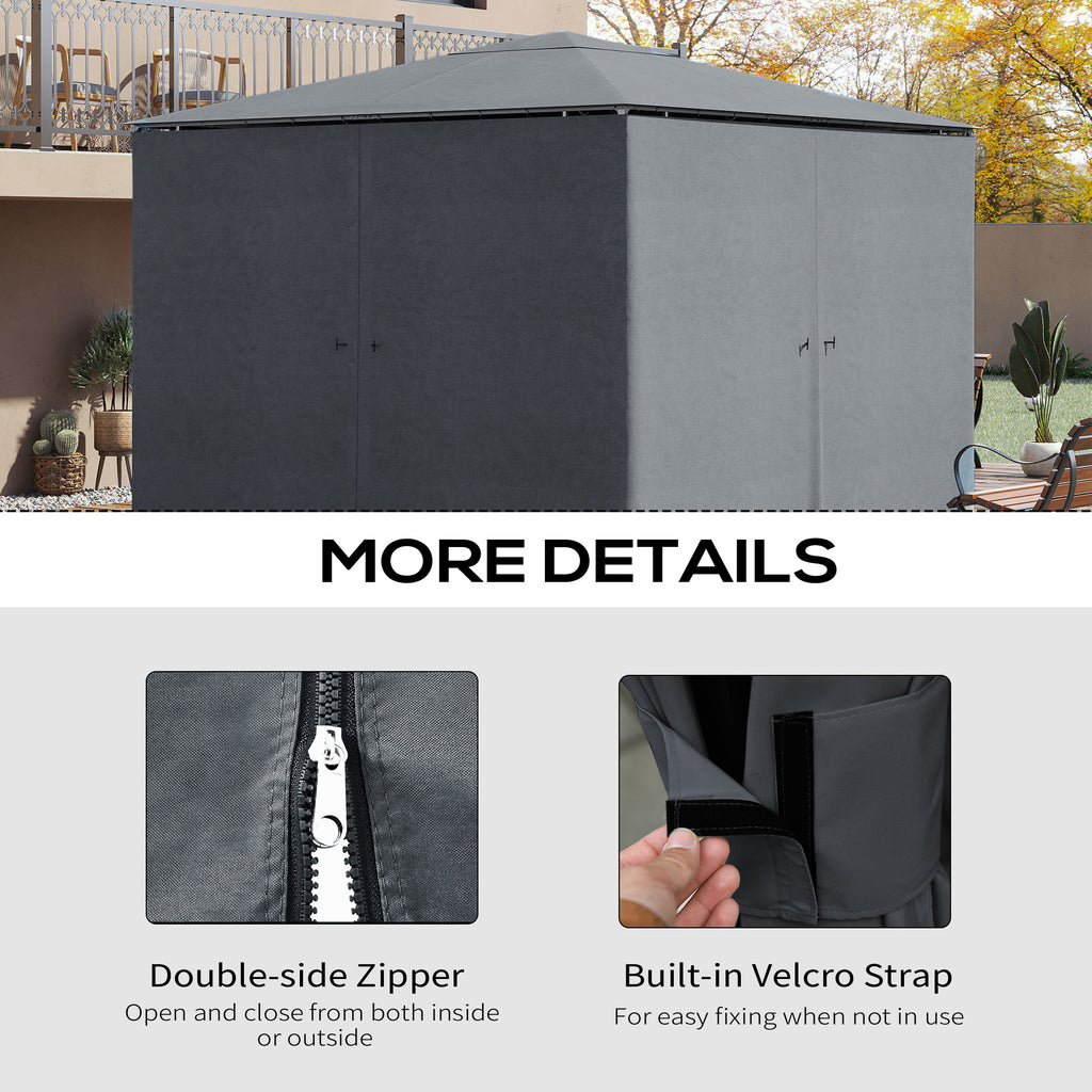 Gazebo Curtains, 10' x 10' Universal Replacement Privacy Curtain, 4-Panels Sidewall with Hooks/C-Rings, Slate Grey