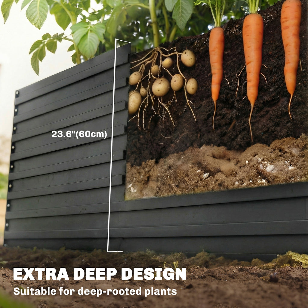8' x 4' x 2' Raised Garden Bed, Galvanized Planter Box for Growing Flowers, Herbs and Vegetables, Black