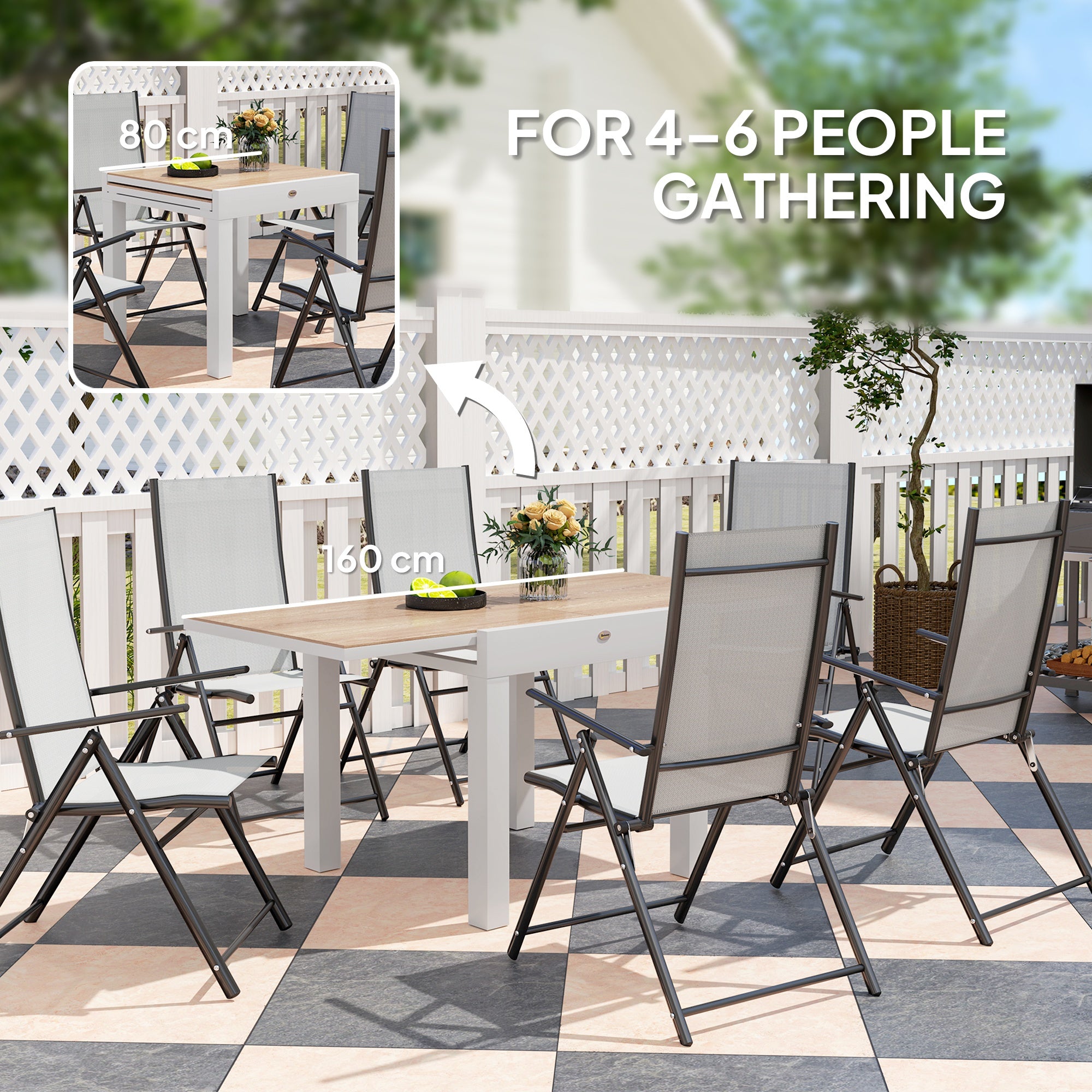 Extendable Patio Dining Table, Aluminum Frame Outdoor Patio Table with Faux Wood Top for Garden Backyard, Natural Wood