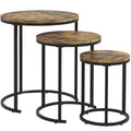 Nesting Coffee Tables Set of 3, Stacking Round Side Tables with Steel Frame for Living Room, Rustic Brown