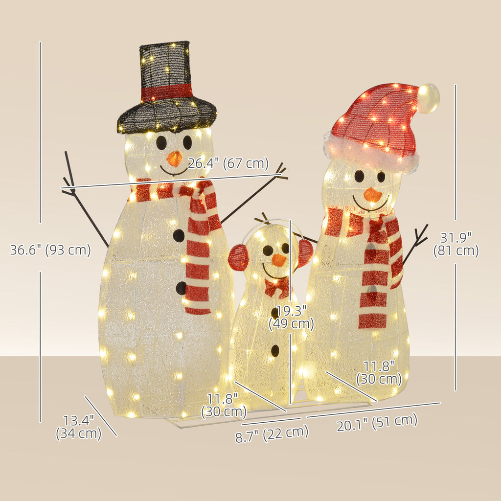 3-Piece Light Up Christmas Snowman Family Set of 3 Lighted Snowman Christmas Decoration for Indoor Outdoor White