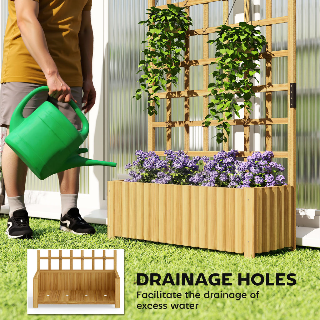 Wooden Raised Garden Bed with Lattice Trellis, Outdoor Elevated Planter Box with Drainage Holes for Climbing Plants