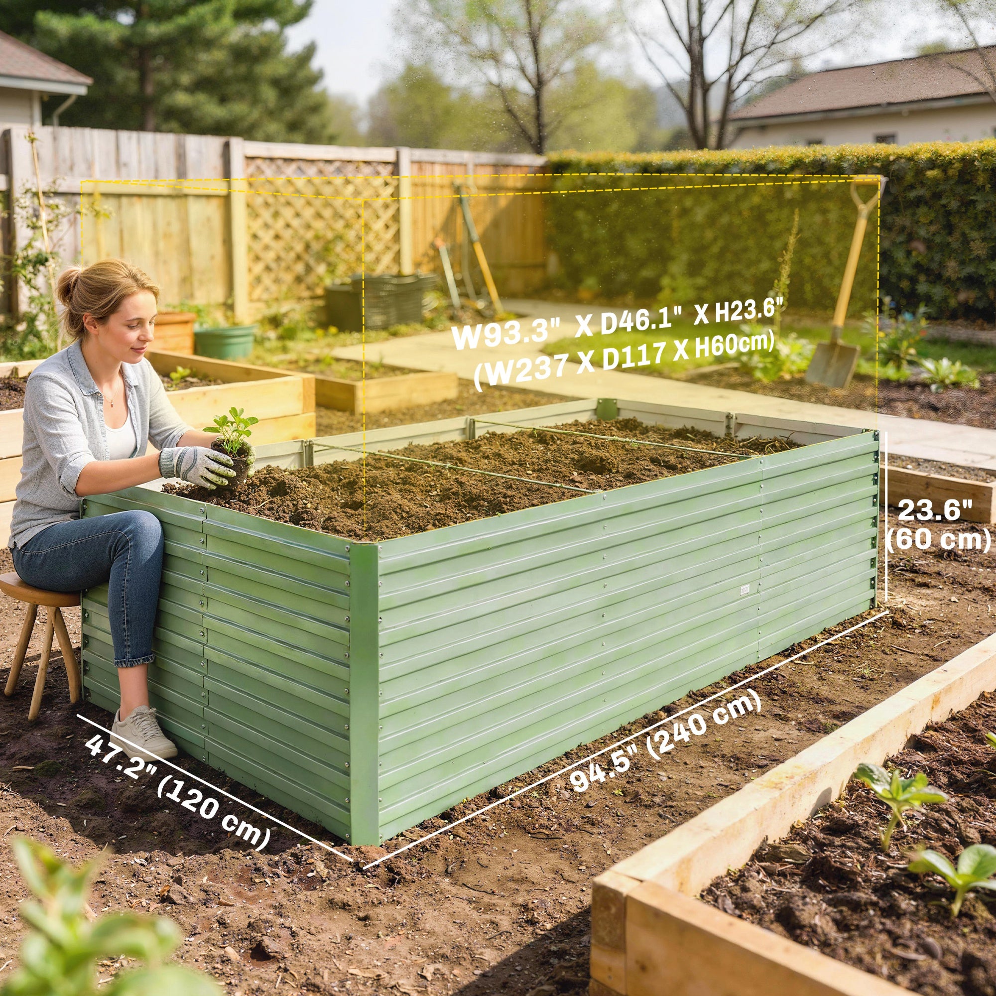 8' x 4' x 2' Raised Garden Bed, Galvanized Planter Box for Growing Flowers, Herbs and Vegetables, Light Green