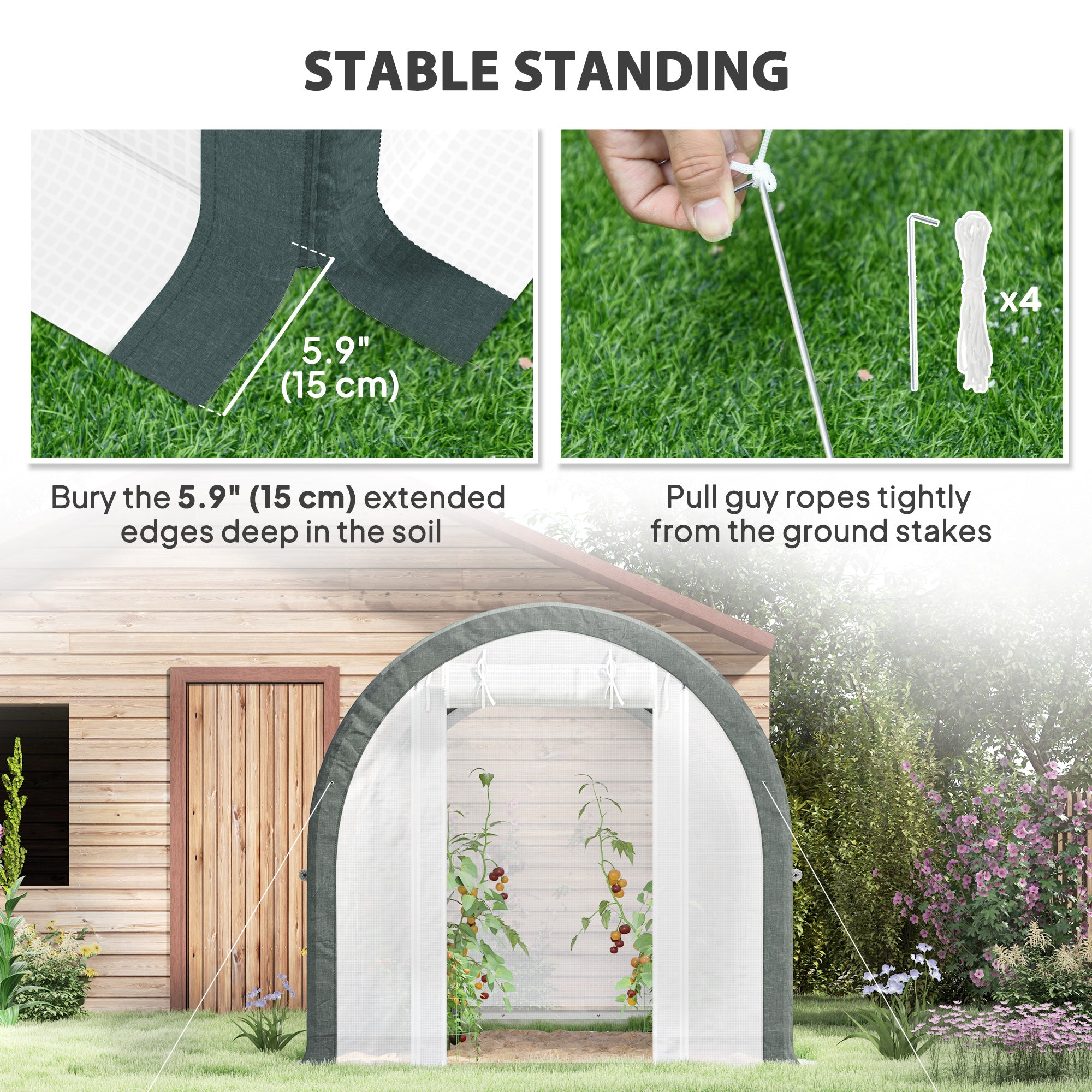 10'x6.6'x6.6' Upgraded Tunnel Greenhouse Green House with Mesh Door and Windows, 6 Plant Labels and Gloves, White