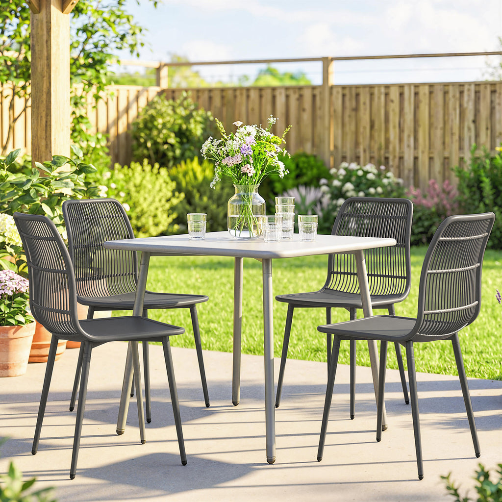 Outdoor Dining Chairs Set of 4, Patio Chairs with Slotted Backrest, Grey
