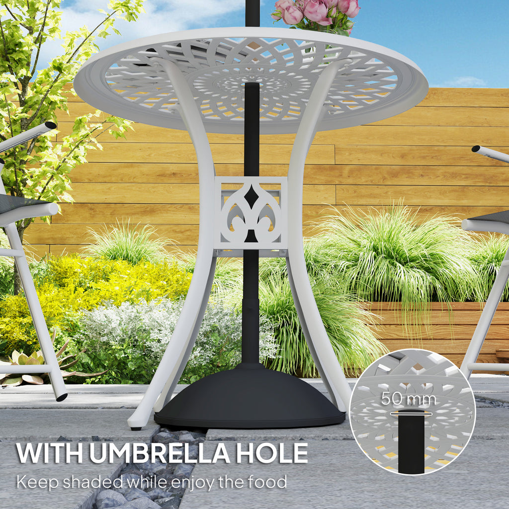 30-inch Round Patio Dining Table with Umbrella Hole Cast Aluminium Outdoor Bistro Table, White