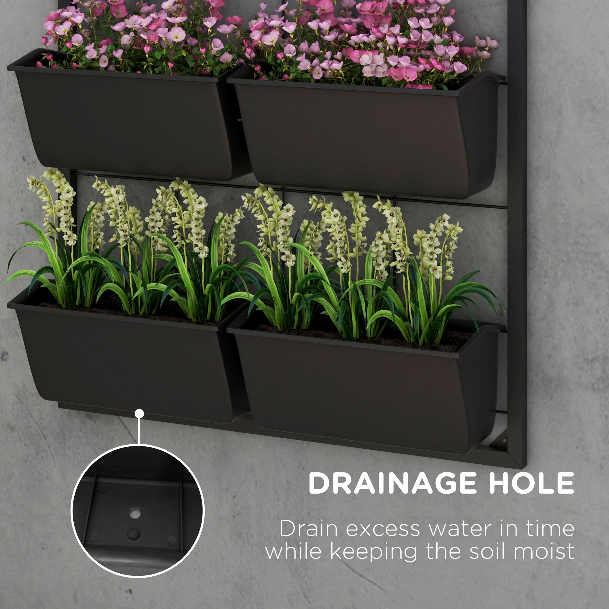 3-Tier Wall Planter with 6 Pots for Indoor and Outdoor Use, Hanging Plant Holder, Self Draining Wall Mounted Planter