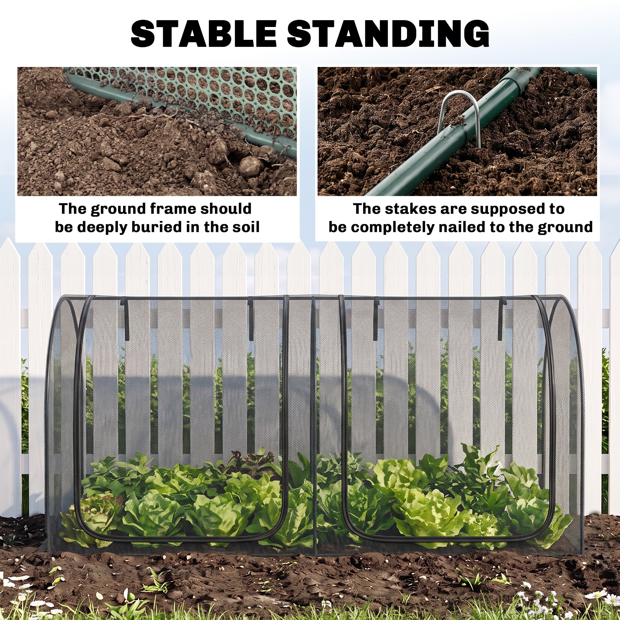 8' x 4' Crop Cage, Garden Plant Protector, with 2 Zippered Doors and 6 Ground Stakes, for Garden, Yard, Lawn, Black