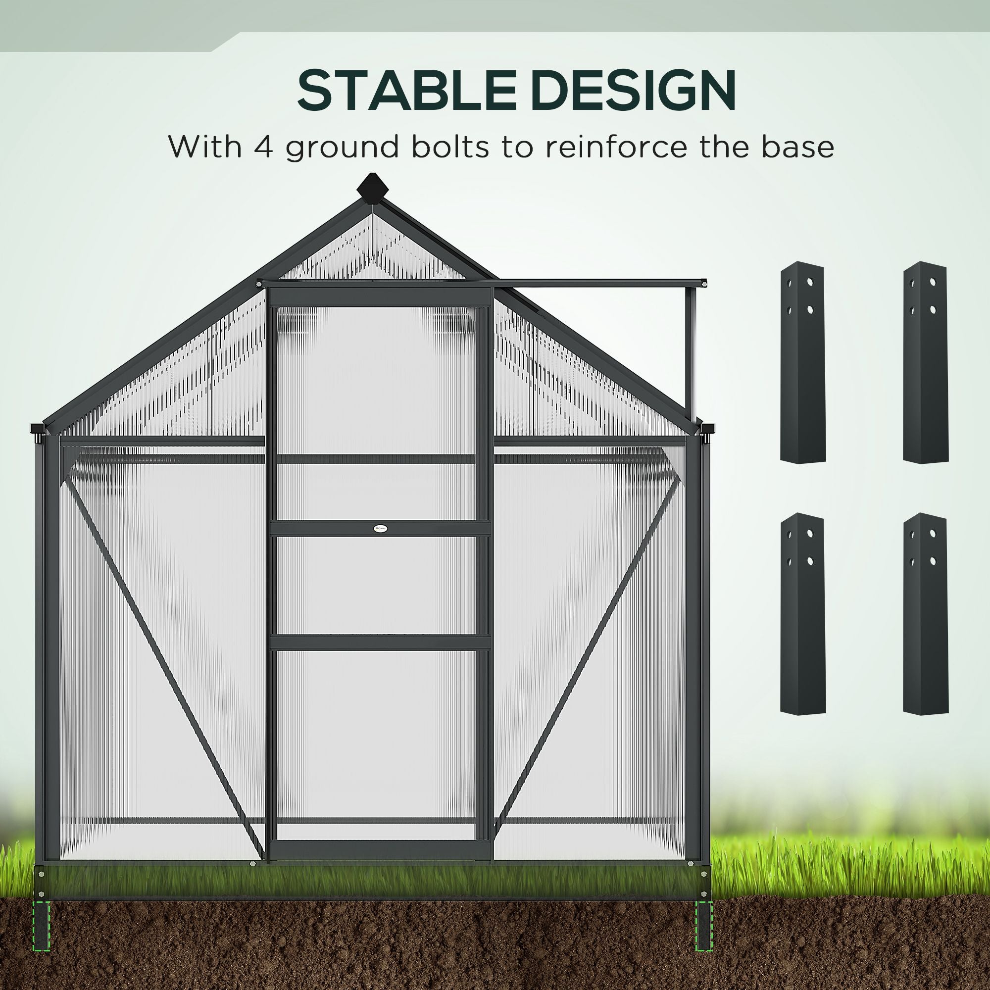 Greenhouse Garden, Green House, Outdoor Greenhouse Kit, PC Board with Sliding Door, 6.2' x 4.3' x 6.6', Grey
