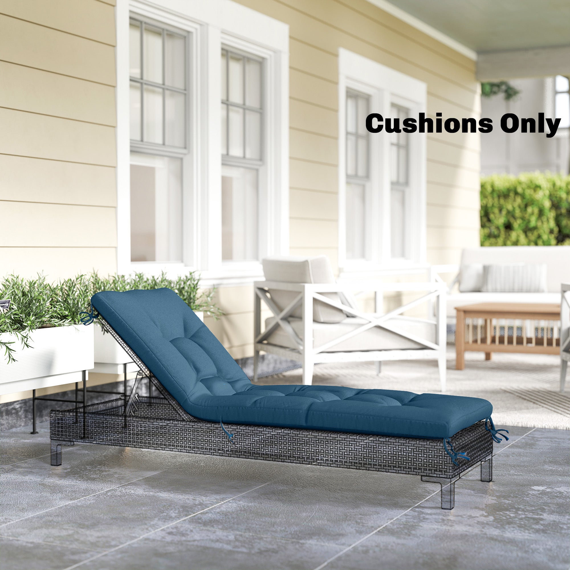 Patio Lounge Chair Cushion, UV50+ Chaise Lounge Chair Cushion with Securing Straps for Patio, 78 x 25.6 inch, Blue