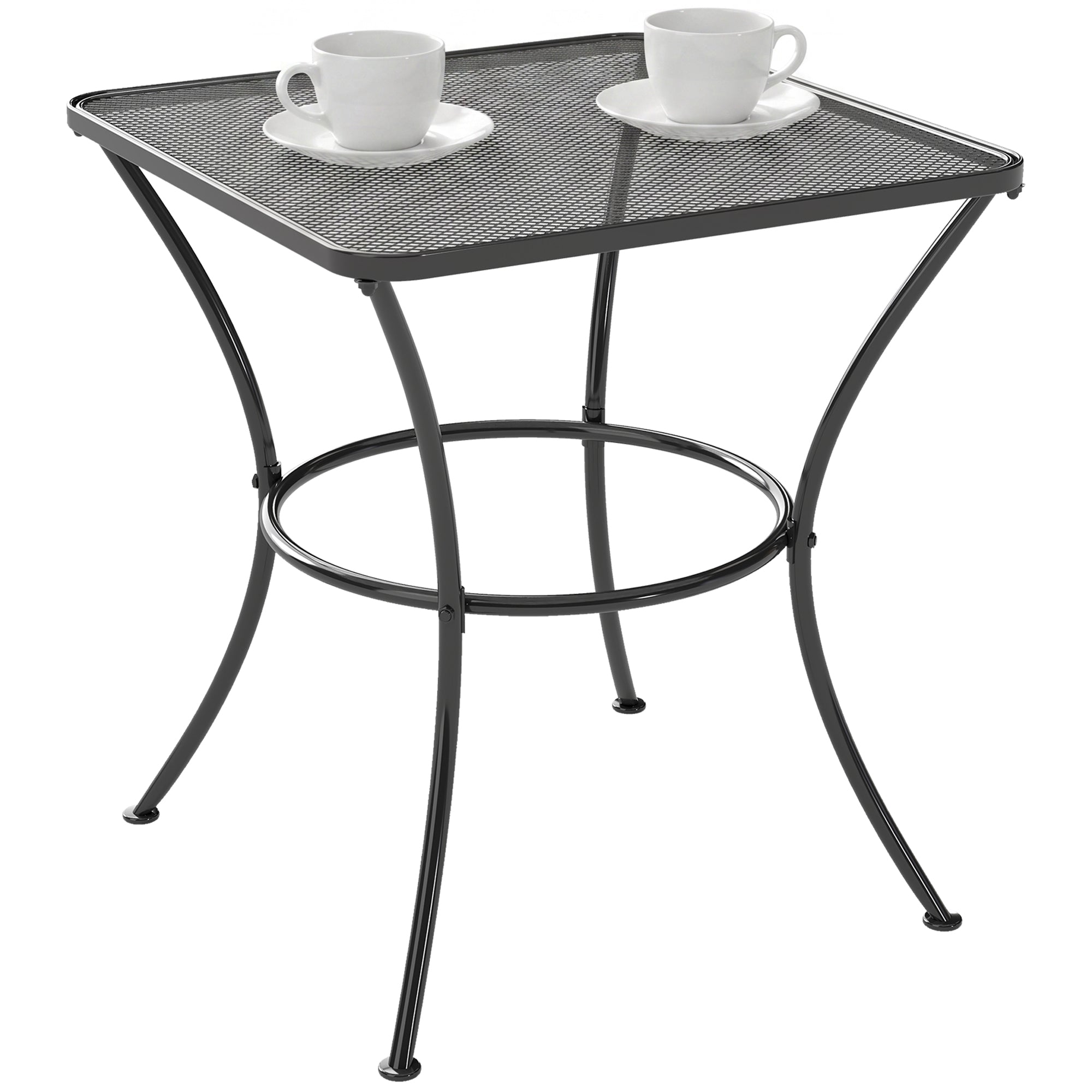 Square Outdoor Side Table, Metal Outdoor Patio Table, Garden Coffee Side Bistro Tables with Mesh Grid Top for Balcony, Porch, Backyard, 17.7" x 17.7" x 19.7", Black