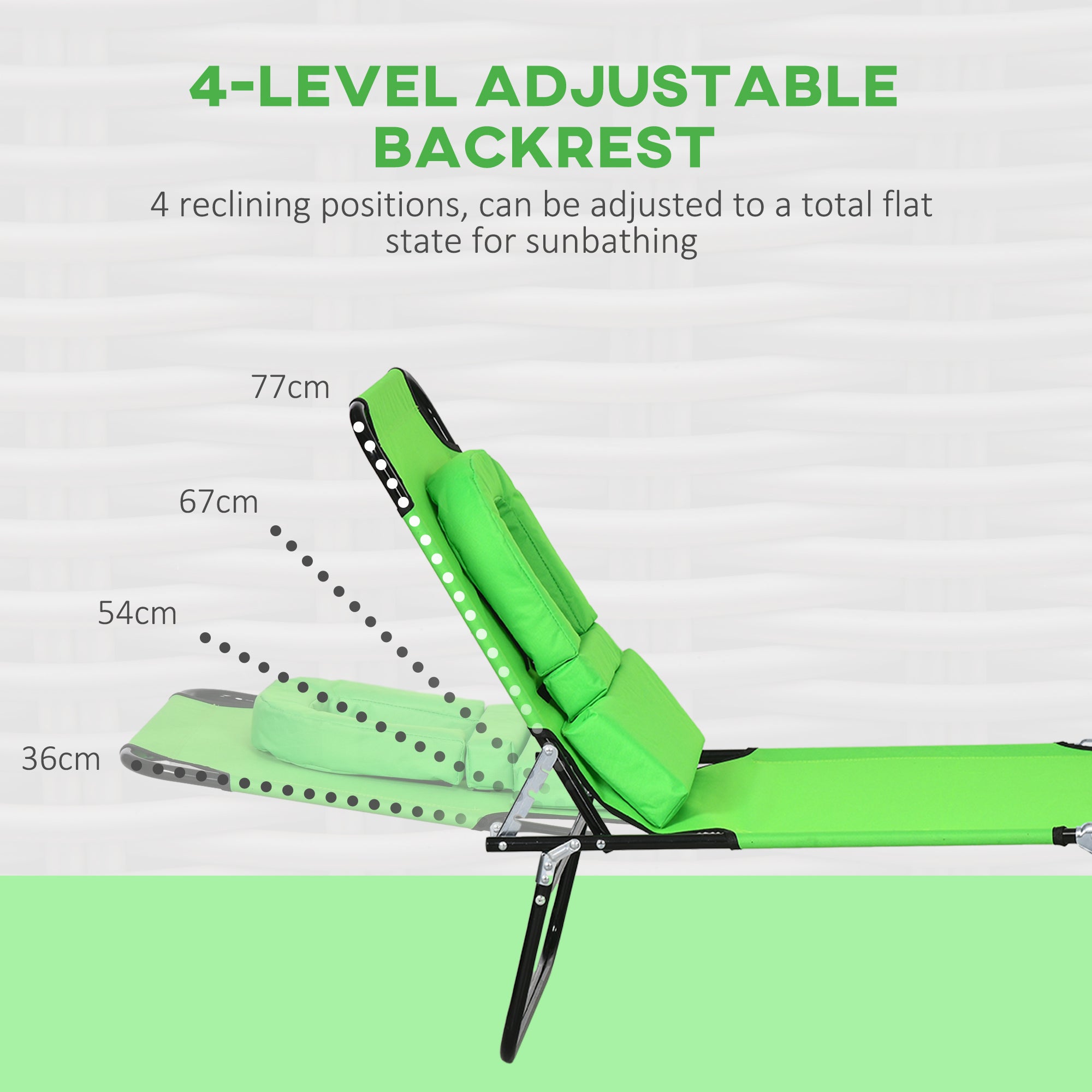 Folding Lounge Chair Set of 2, Reclining Beach Tanning Chair with Face Hole, Pillow, 4-Position Adjustable Flat Sun Lounger, Steel Frame for Outdoor Patio Pool, Green