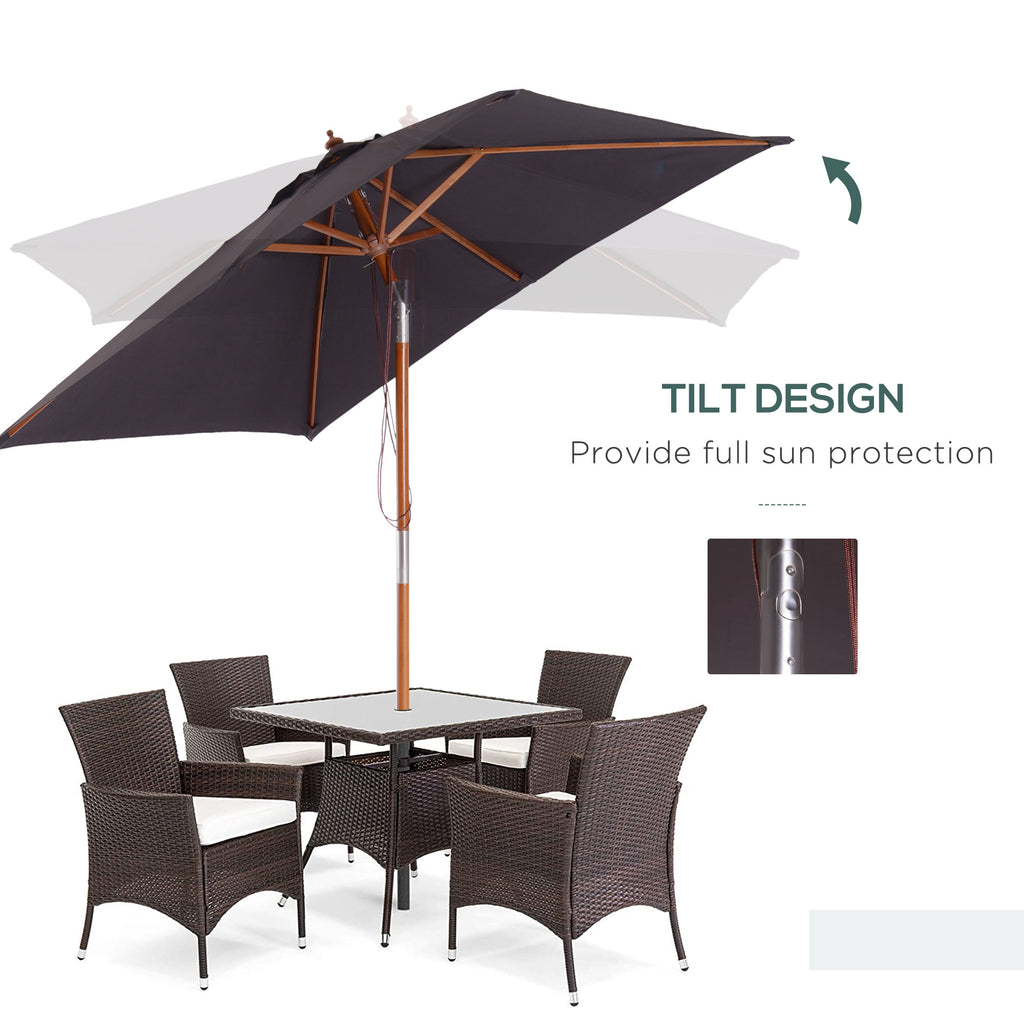 6.6x5ft Square Market Parasol, Wooden Patio Umbrella with Tilt Mechanism and 6 Bamboo Ribs, Garden Sunshade, Dark Grey